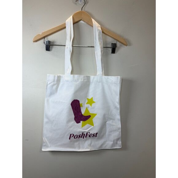 PoshFest Tote Bag White Canvas Boot Star Graphic Women’s Casual Everyday - Picture 1 of 2